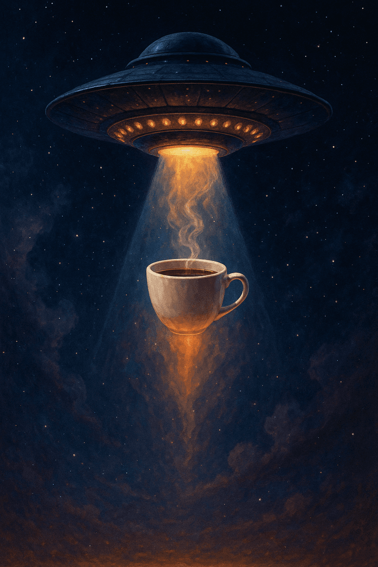 coffee cup in ufo beam